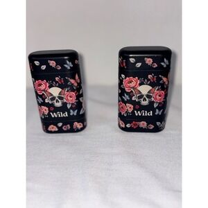 Wild Refillable Deodorant Case Set of 2 Black Gothic Floral Skull Butterfly